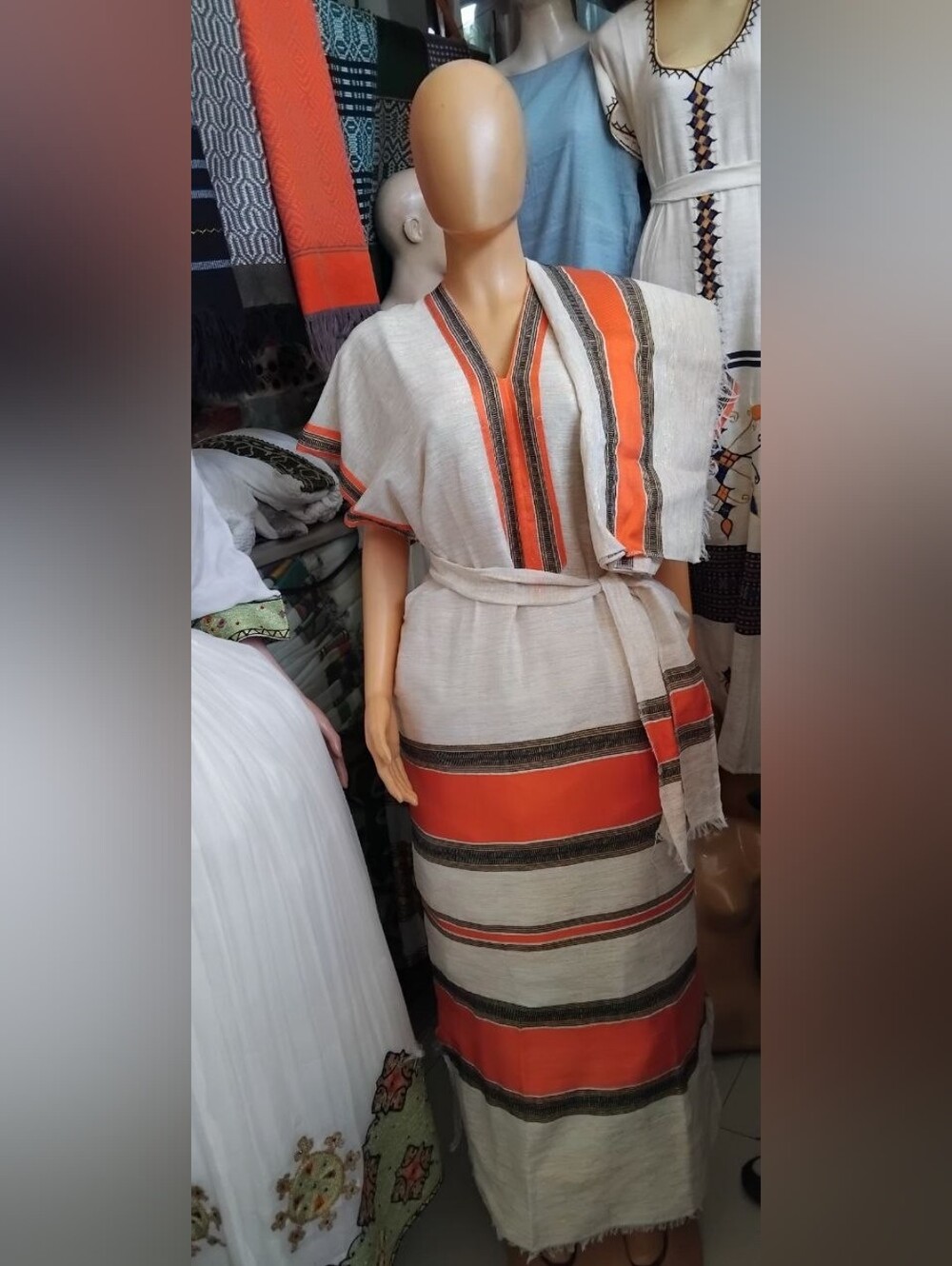 Ethiopian Eritrean Habesha Dress + Scarf Traditional 100% Cottion
